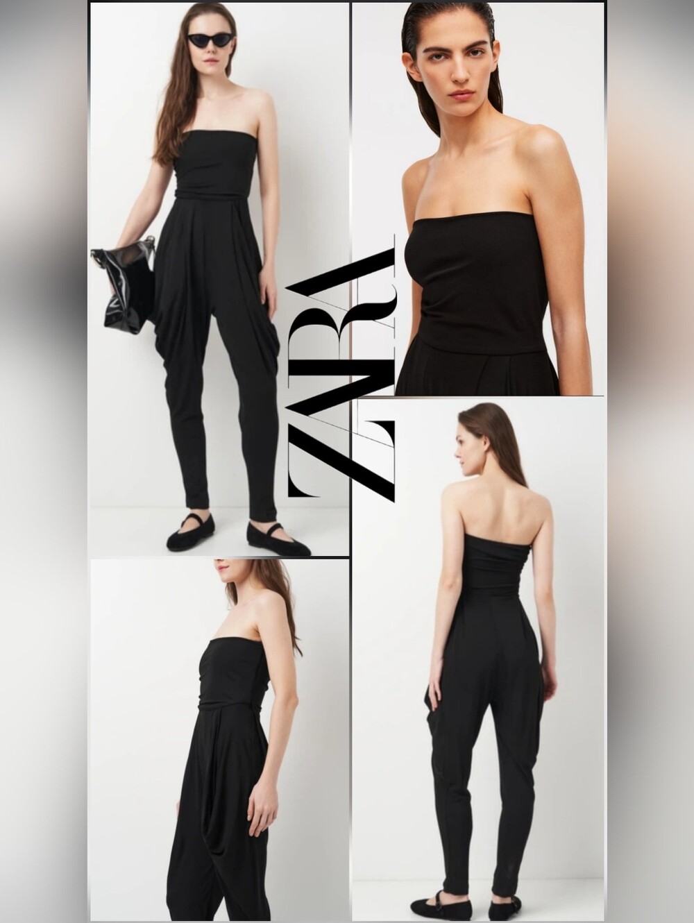Zara Limited Edition Draped Black Strapless Jumpsuit 2092009800